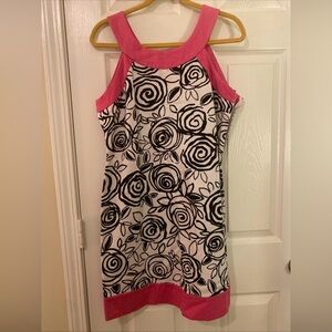 Robbie Bee Pink and Black Rose Pattern Mini Dress